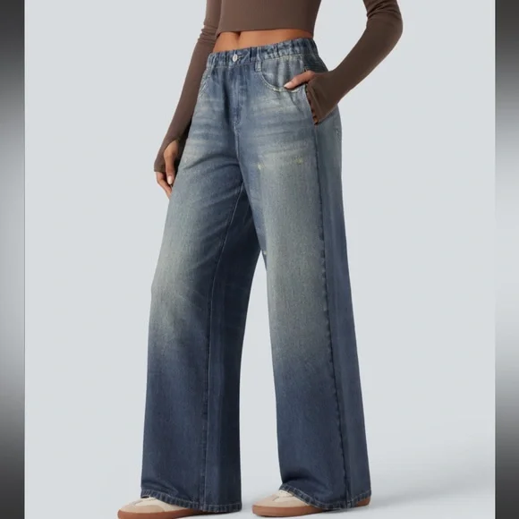 HALARA Wide-Leg Sweat Pant Jeans in Dark Blue Fade - Picture 3 of 12